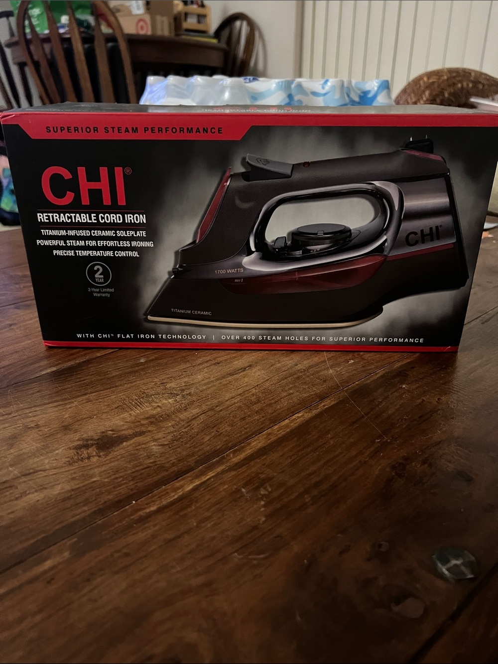 CHI Retractable Cord Steam Iron - Black & Deep Red